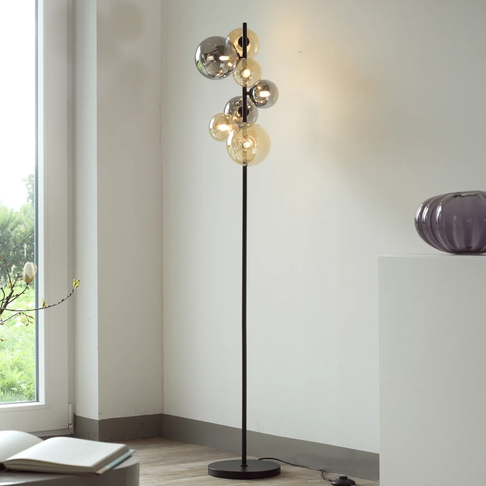 Paul Neuhaus lámpara de pie Popsicle, vidrio, 155 cm de altura, G9