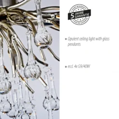 Paul Neuhaus lámpara de techo Icicle, colgante de cristal, 4 luces, plata