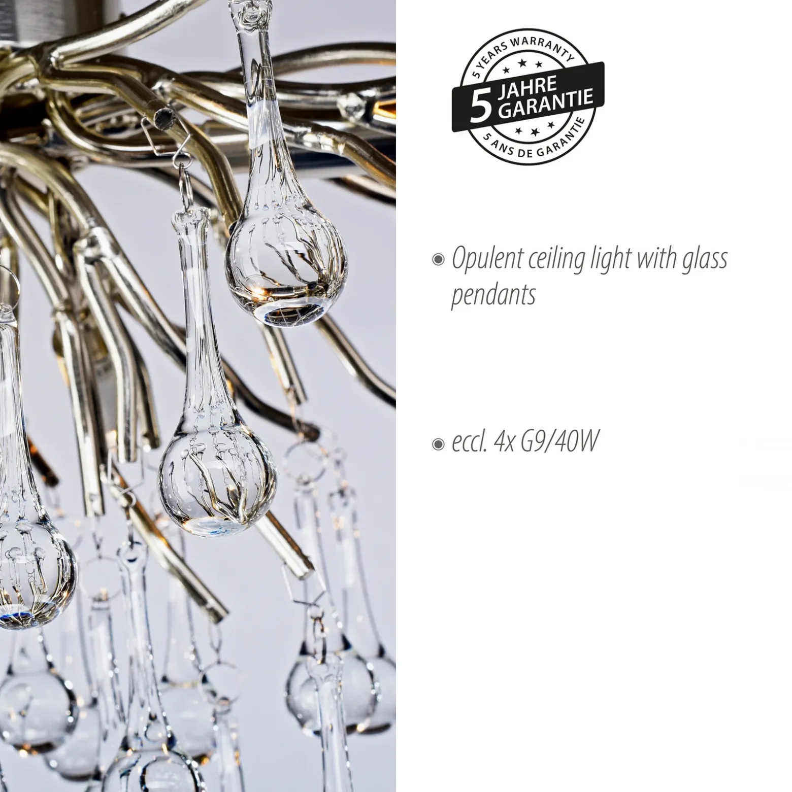 Paul Neuhaus lámpara de techo Icicle, colgante de cristal, 4 luces, plata