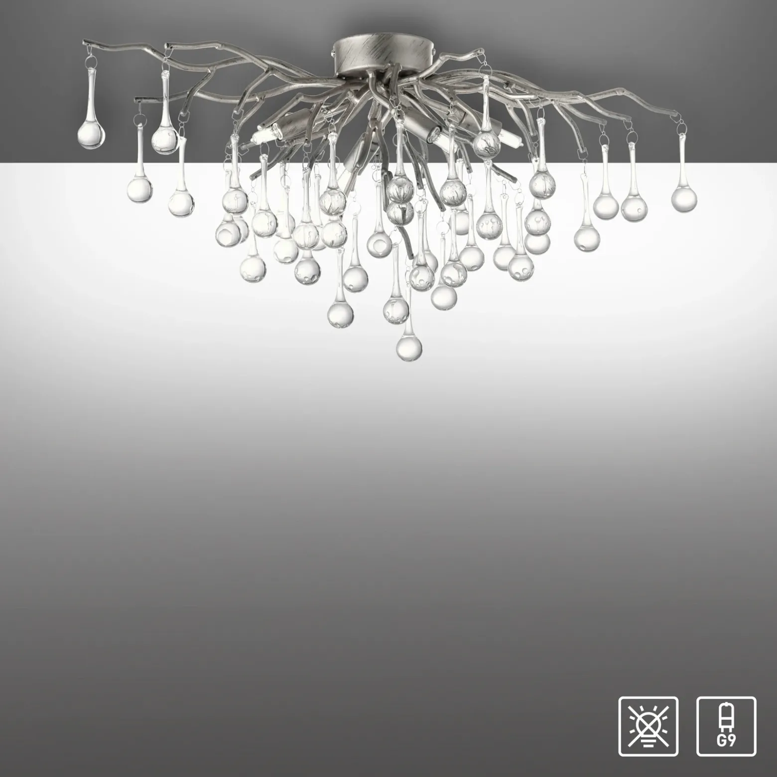 Paul Neuhaus lámpara de techo Icicle, colgante de cristal, 4 luces, plata