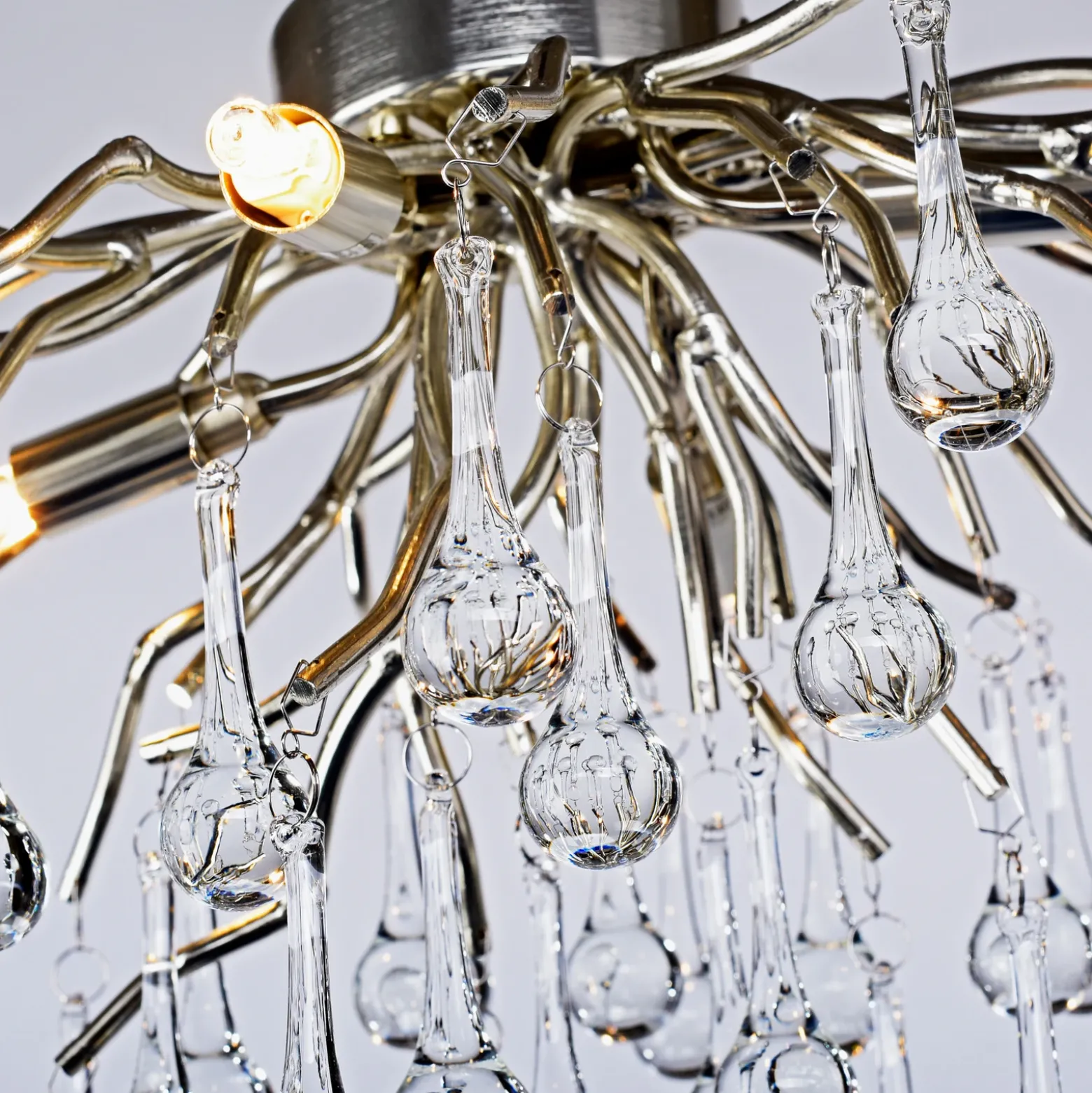 Paul Neuhaus lámpara de techo Icicle, colgante de cristal, 4 luces, plata