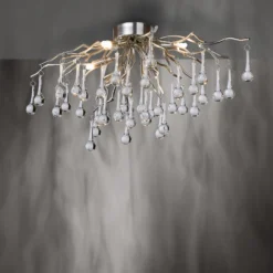 Paul Neuhaus lámpara de techo Icicle, colgante de cristal, 4 luces, plata
