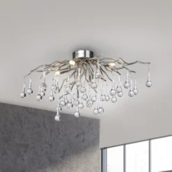 Paul Neuhaus lámpara de techo Icicle, colgante de cristal, 4 luces, plata