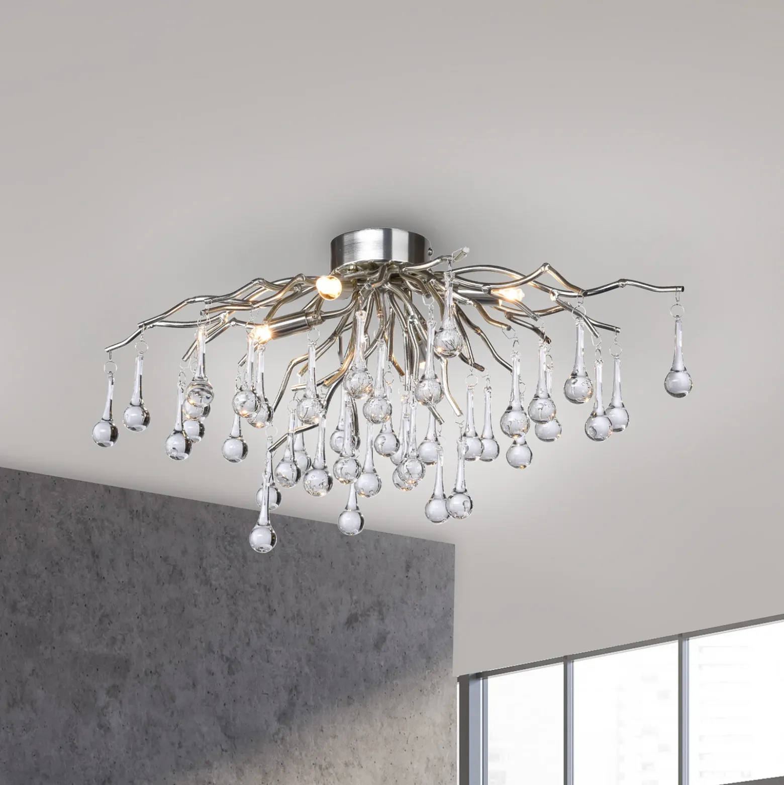 Paul Neuhaus lámpara de techo Icicle, colgante de cristal, 4 luces, plata