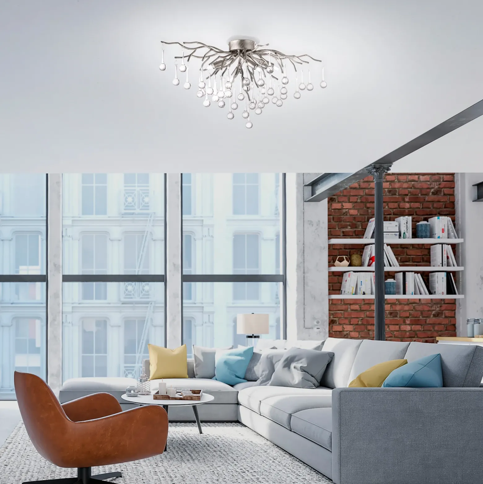 Paul Neuhaus lámpara de techo Icicle, colgante de cristal, 4 luces, plata