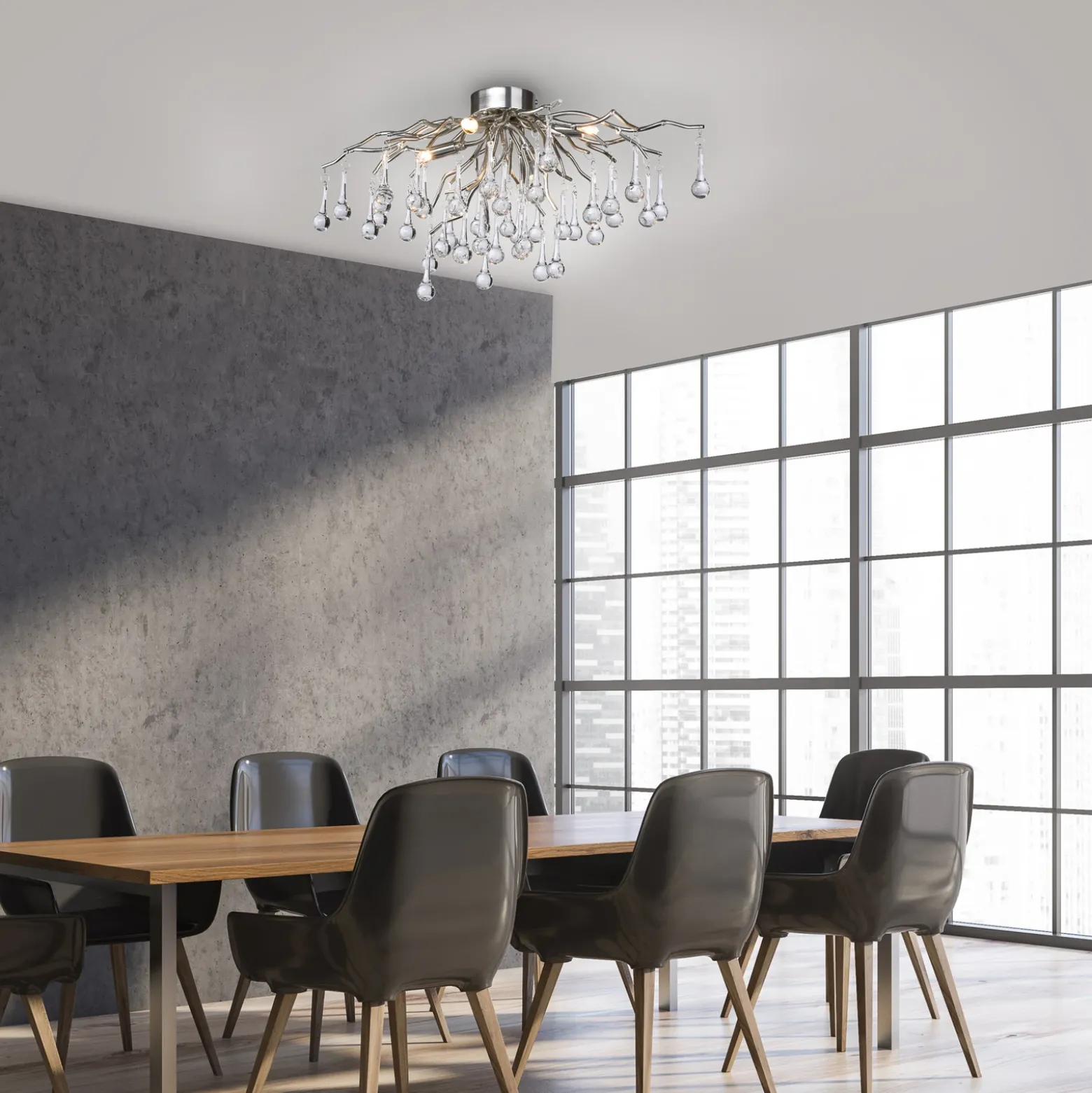 Paul Neuhaus lámpara de techo Icicle, colgante de cristal, 4 luces, plata