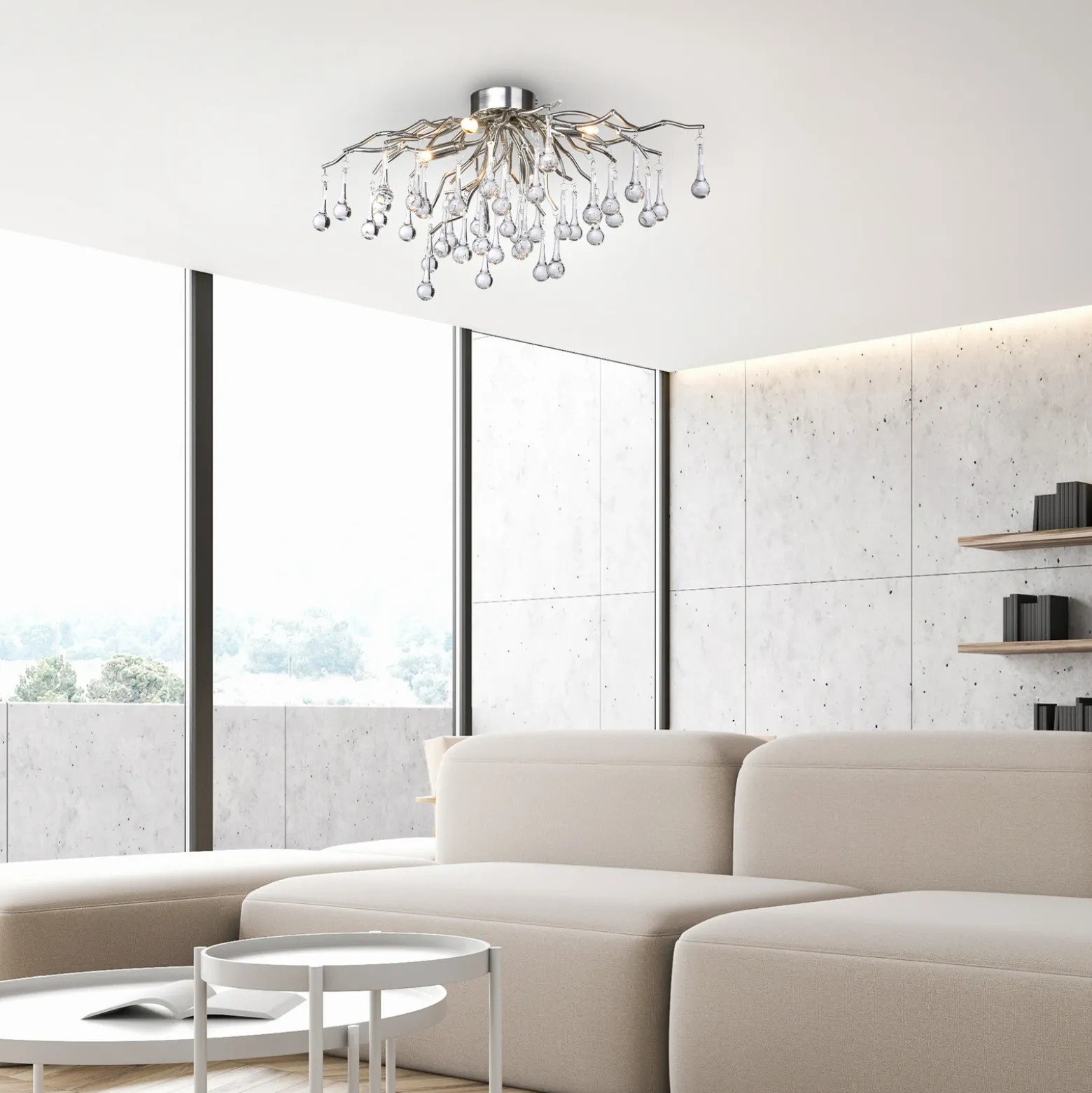 Paul Neuhaus lámpara de techo Icicle, colgante de cristal, 4 luces, plata