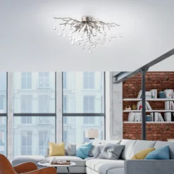 Paul Neuhaus lámpara de techo Icicle, colgante de cristal, 4 luces, plata