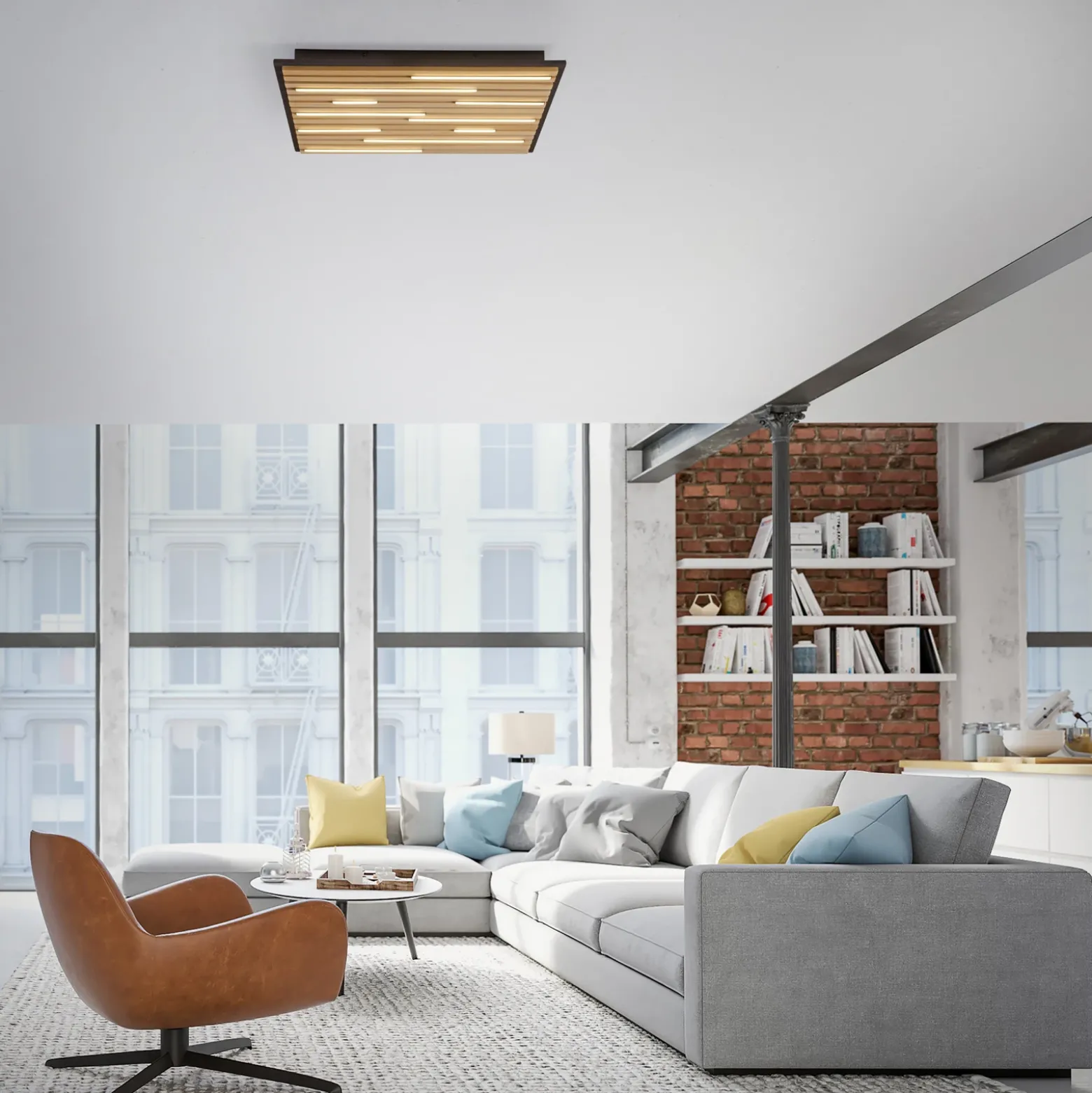 Paul Neuhaus Lámpara de techo SMART+ Q-Acoustic de madera 62 x 62 cm