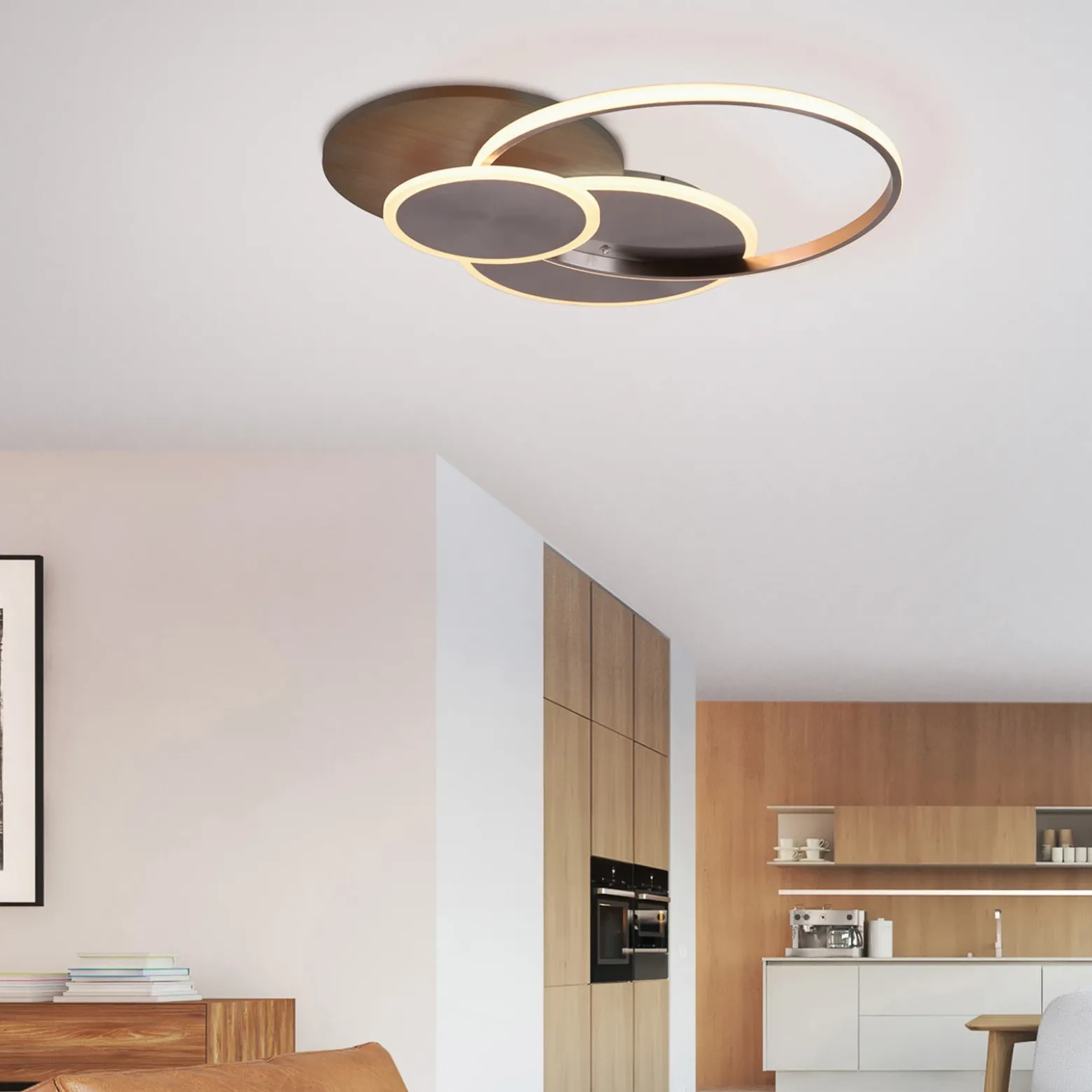 Paul Neuhaus Lámpara LED de techo Palma, madera, CCT, 65cm, atenuable
