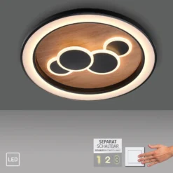 Paul Neuhaus Plafón LED Eliza, roble aceitado, Ø 60 cm