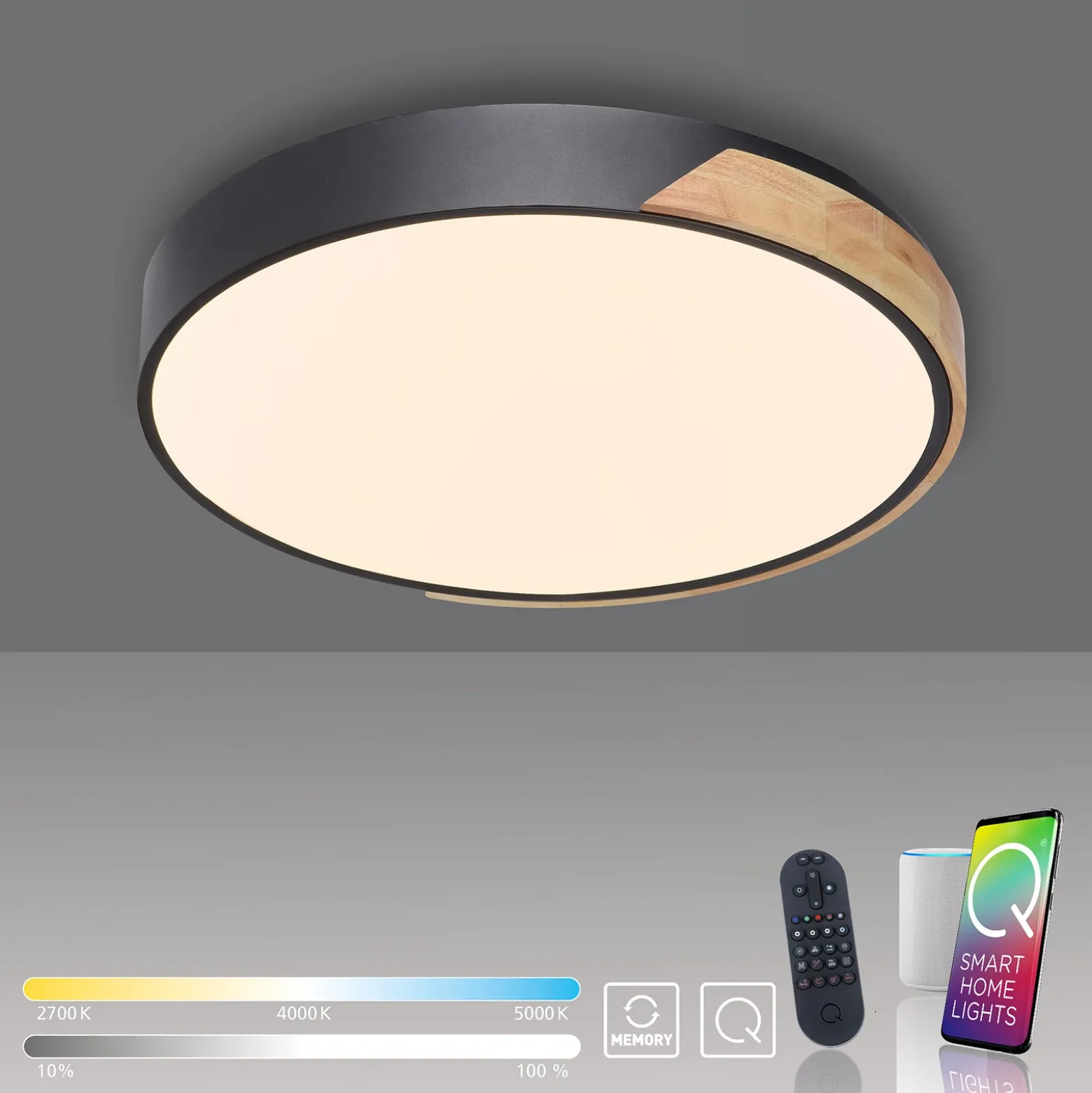 Paul Neuhaus Q-BILA plafón LED, negro/roble