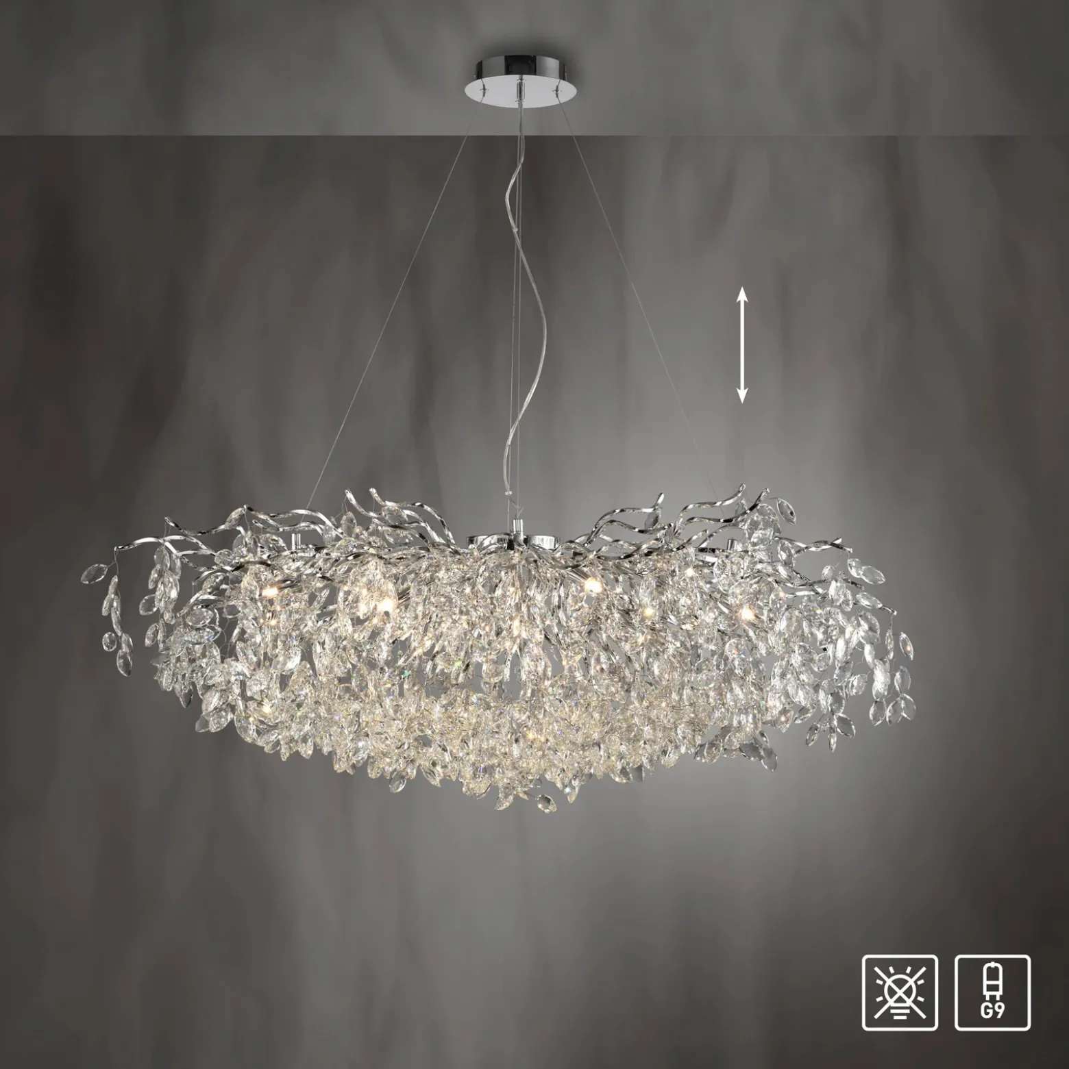 Paul Neuhaus Ricicle lámpara de araña, cromo, longitud 120 cm