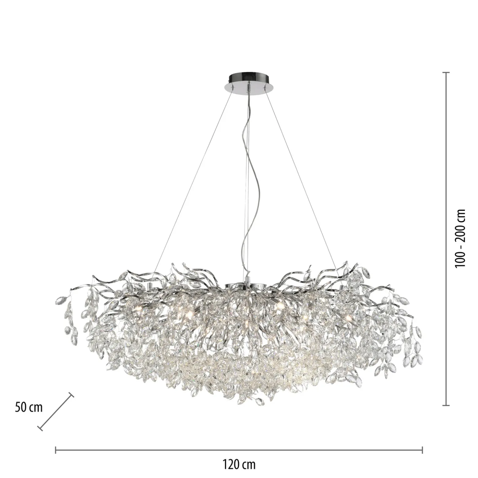 Paul Neuhaus Ricicle lámpara de araña, cromo, longitud 120 cm