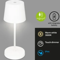 Piha Lámpara de mesa LED con batería recargable, blanca