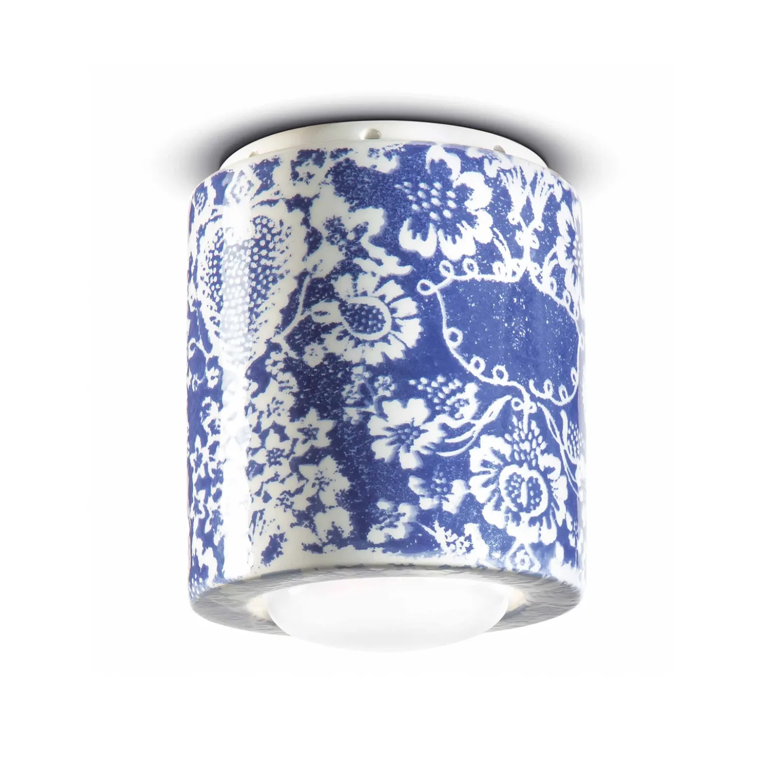 PI lámpara de techo, motivo floral, Ø 12,5 cm azul/blanco