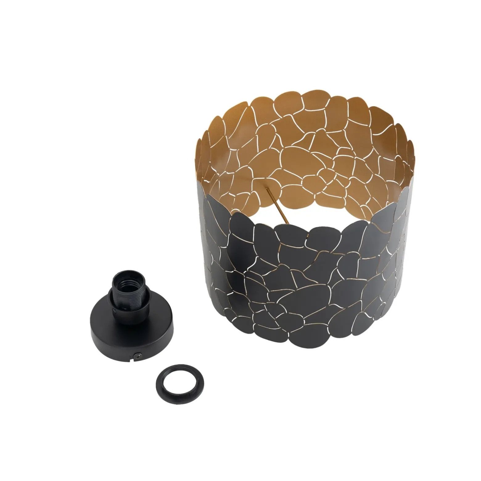 Plafón Aralena de Lindby, negro/oro, metal, Ø 26 cm