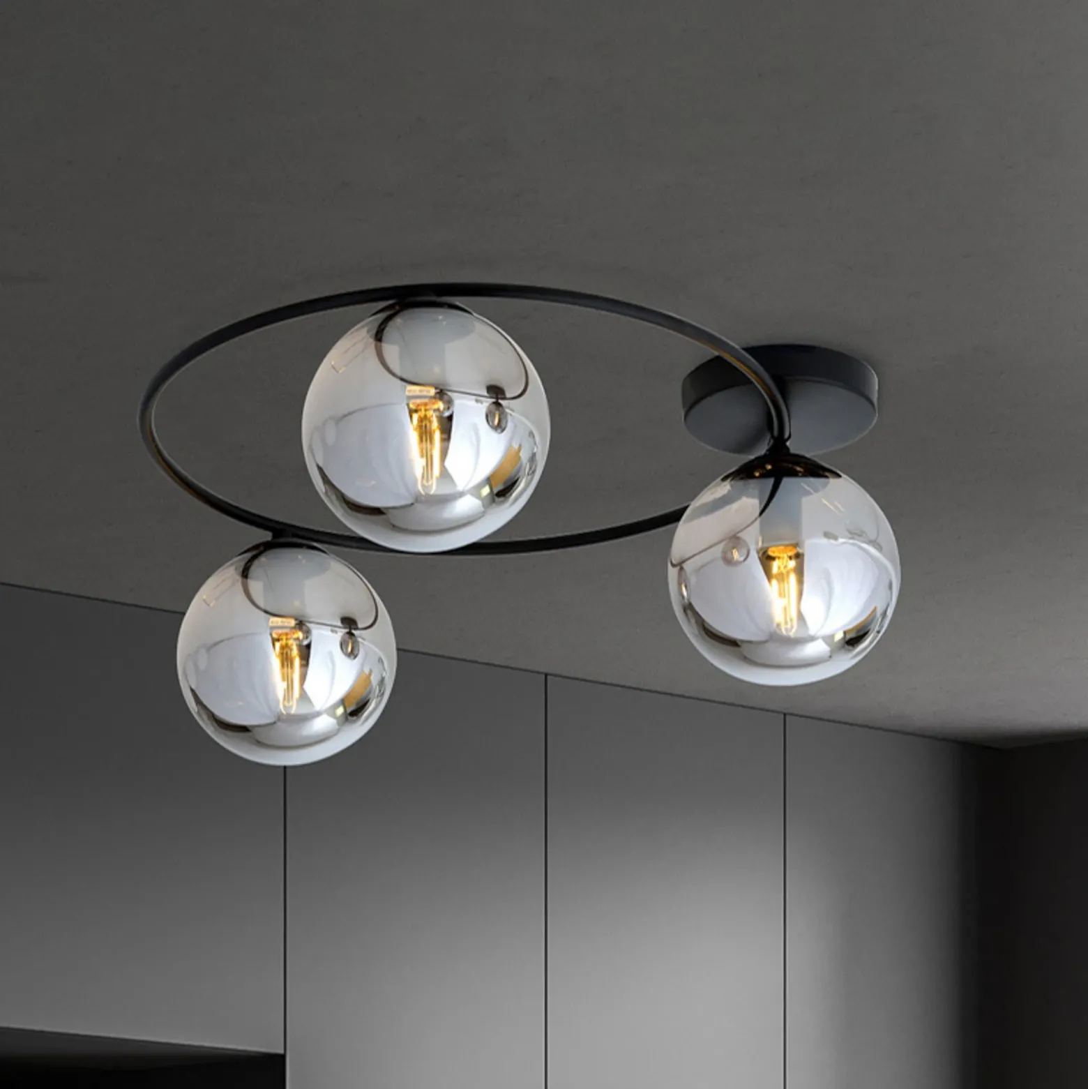 Plafón Ascella, negro/grafito, 74 cm, 3 luces