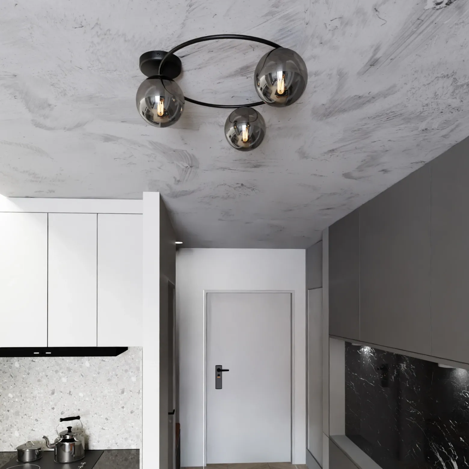Plafón Ascella, negro/grafito, 74 cm, 3 luces