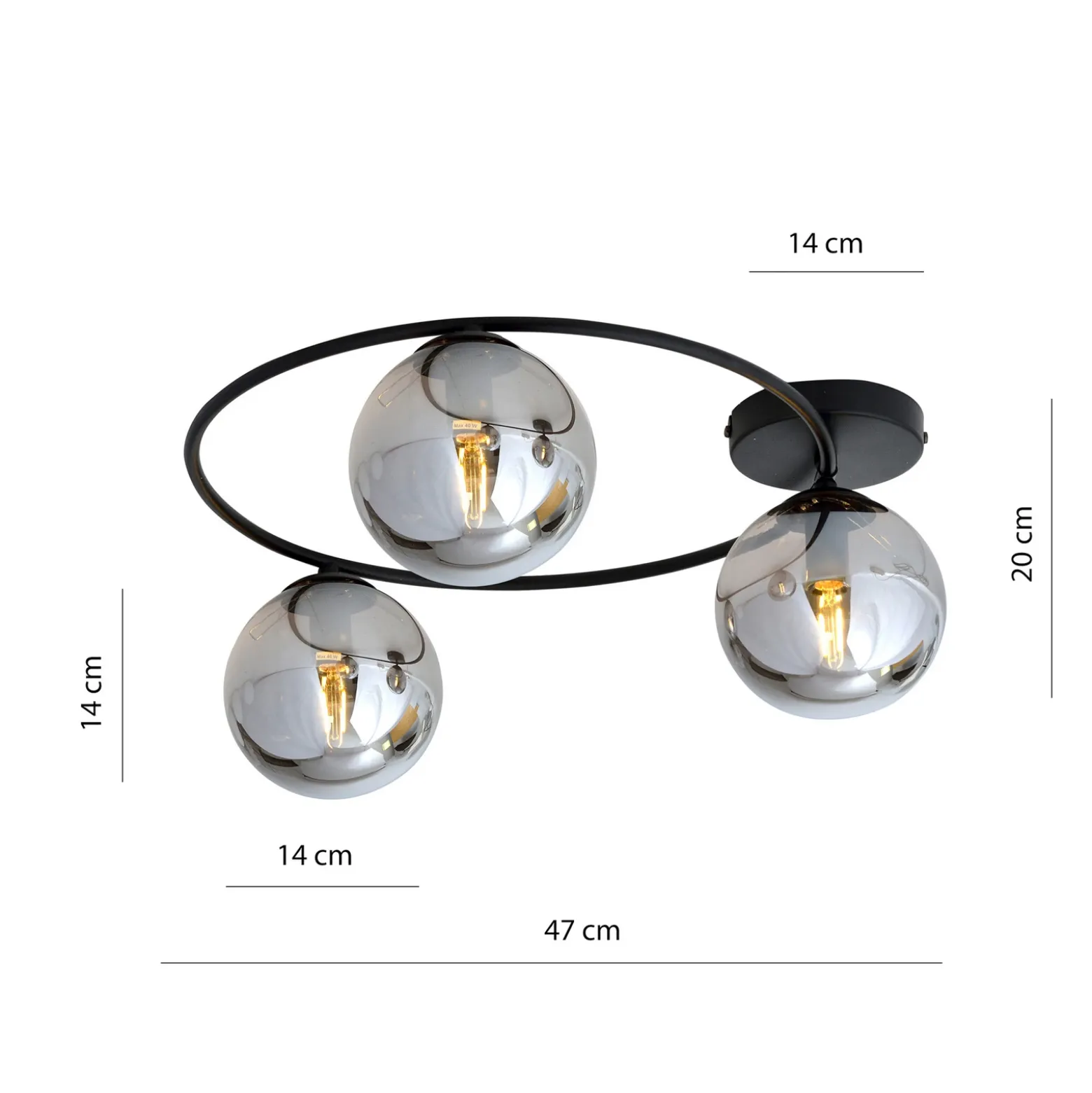 Plafón Ascella, negro/grafito, 74 cm, 3 luces