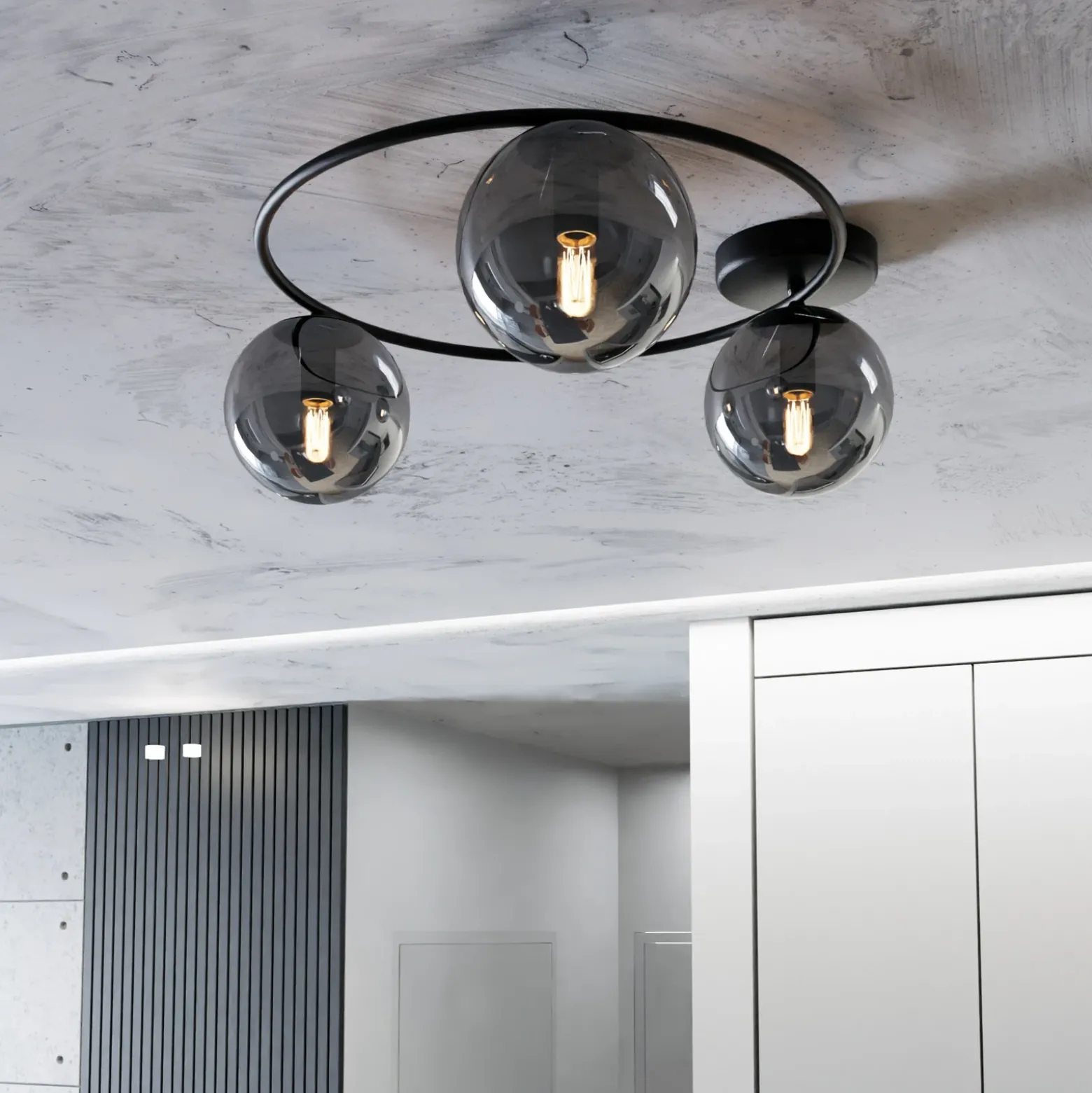 Plafón Ascella, negro/grafito, 74 cm, 3 luces