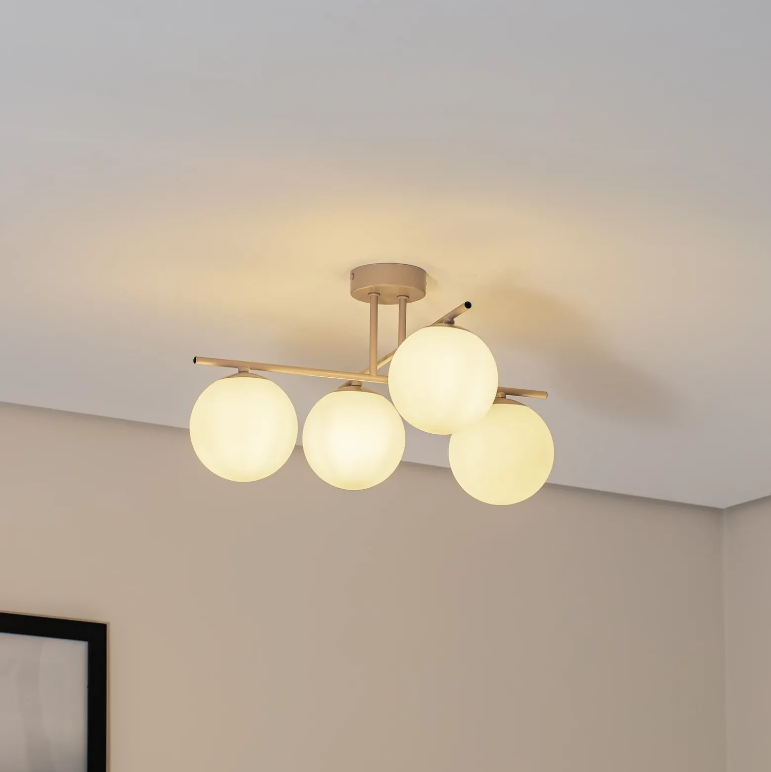 Plafón Aurora, beige, Ø 50 cm, 4 luces, cristal, E14