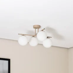 Plafón Aurora, beige, Ø 50 cm, 4 luces, cristal, E14