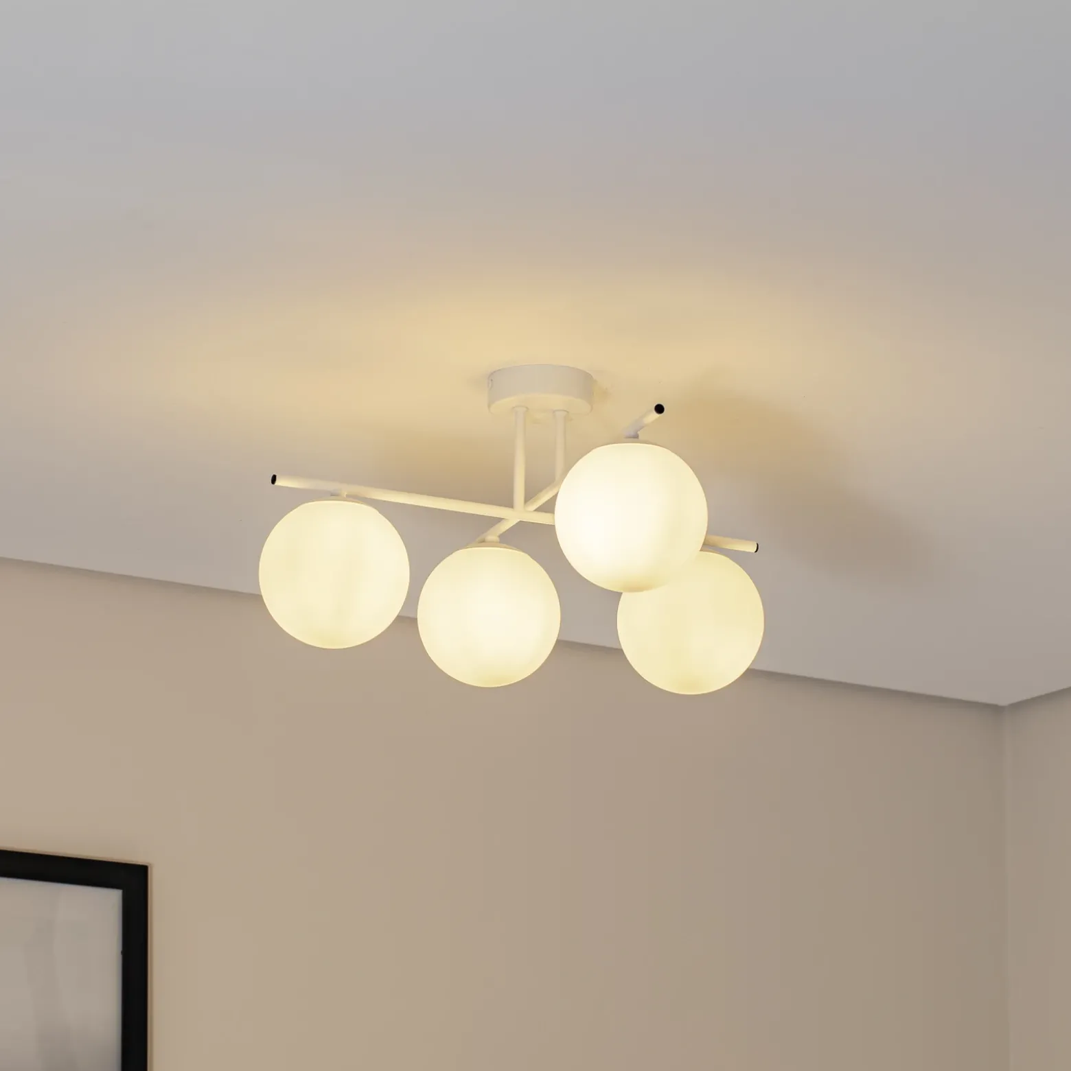 Plafón Aurora, blanco, Ø 50 cm, 4 luces, cristal, E14