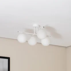 Plafón Aurora, blanco, Ø 50 cm, 4 luces, cristal, E14