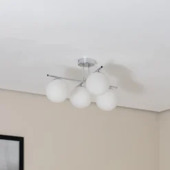 Plafón Aurora, cromo, Ø 50 cm, 4 luces, cristal, E14