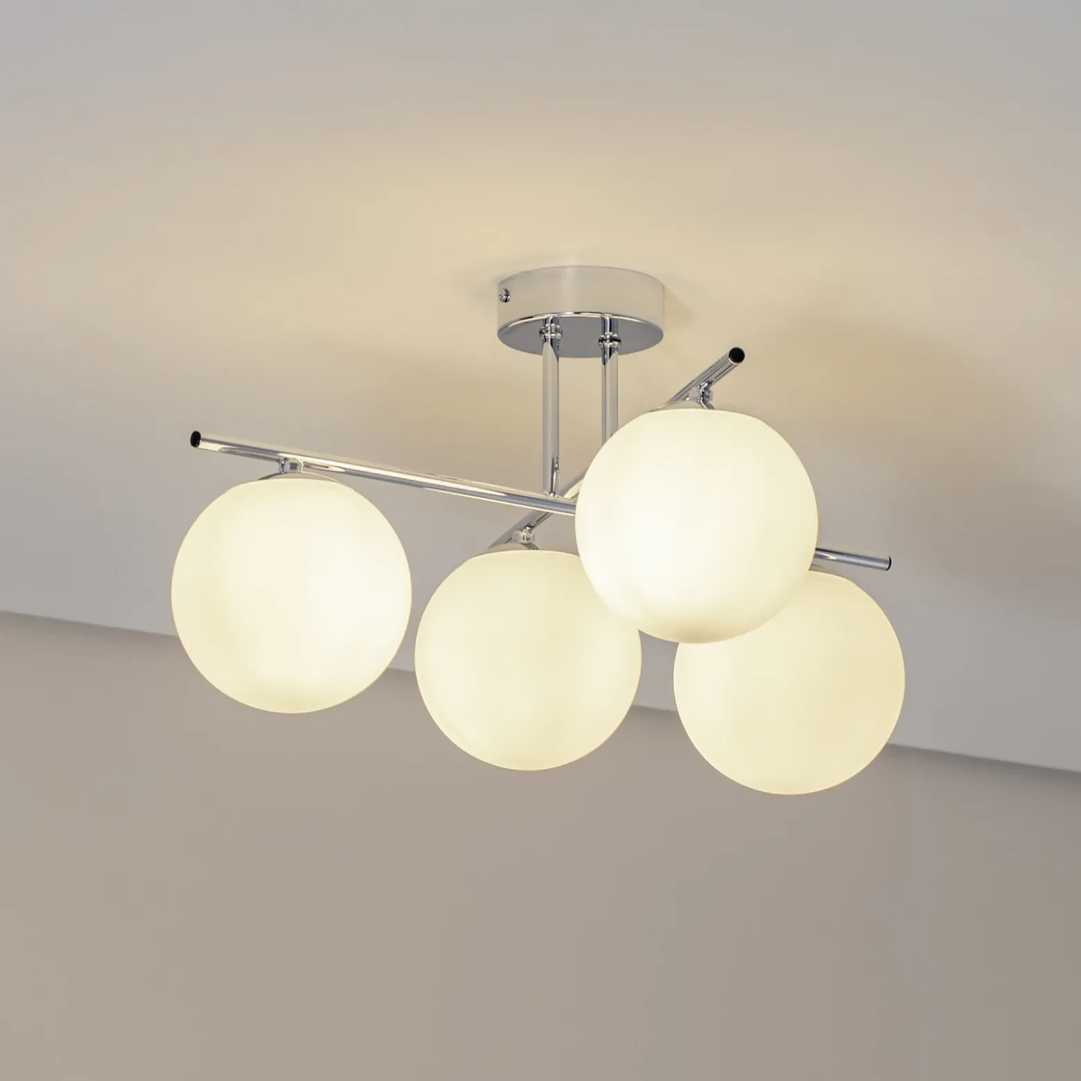 Plafón Aurora, cromo, Ø 50 cm, 4 luces, cristal, E14