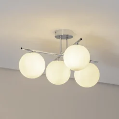 Plafón Aurora, cromo, Ø 50 cm, 4 luces, cristal, E14