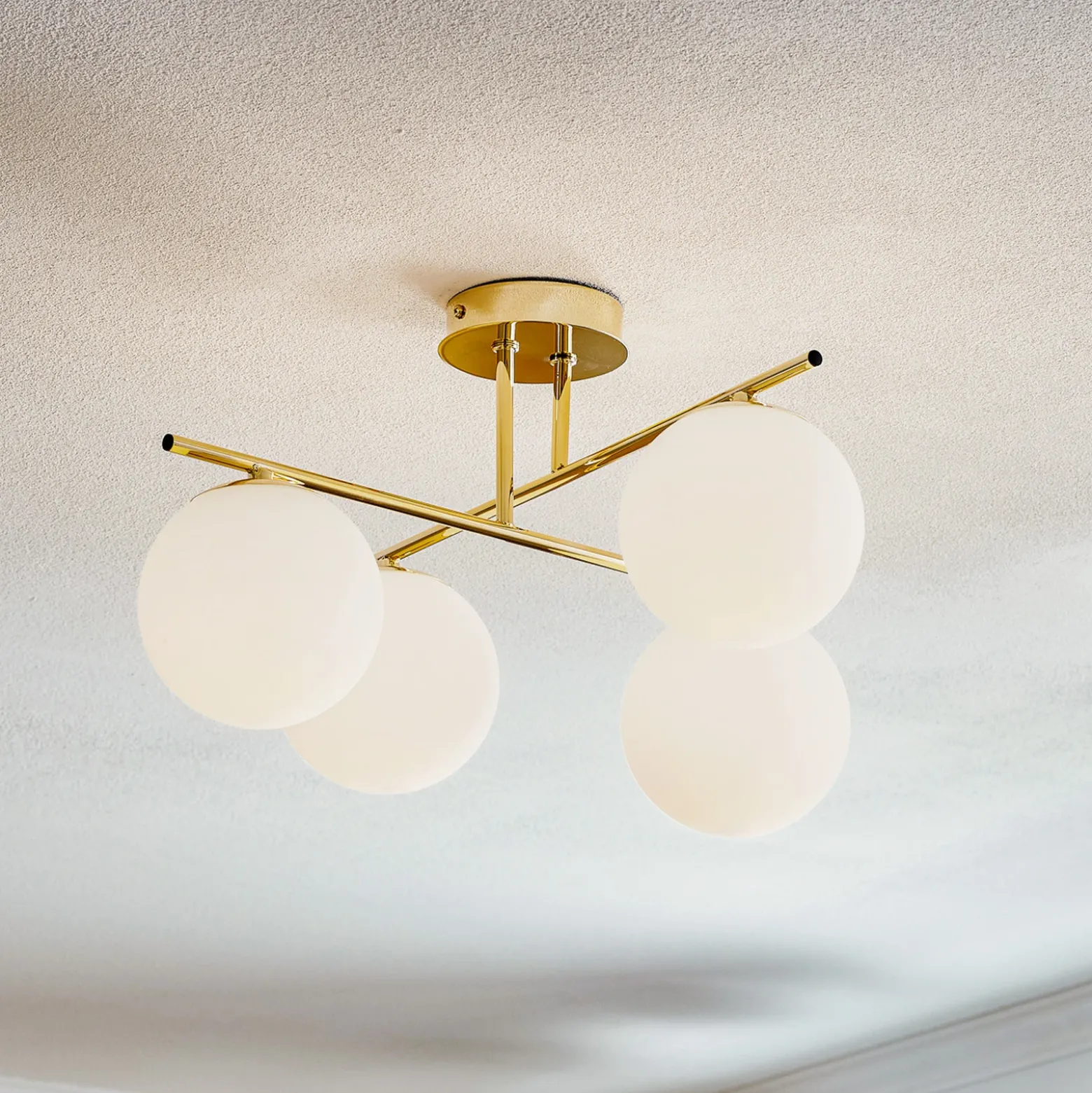 Plafón Aurora, dorado, Ø 50 cm, 4 luces, cristal, E14