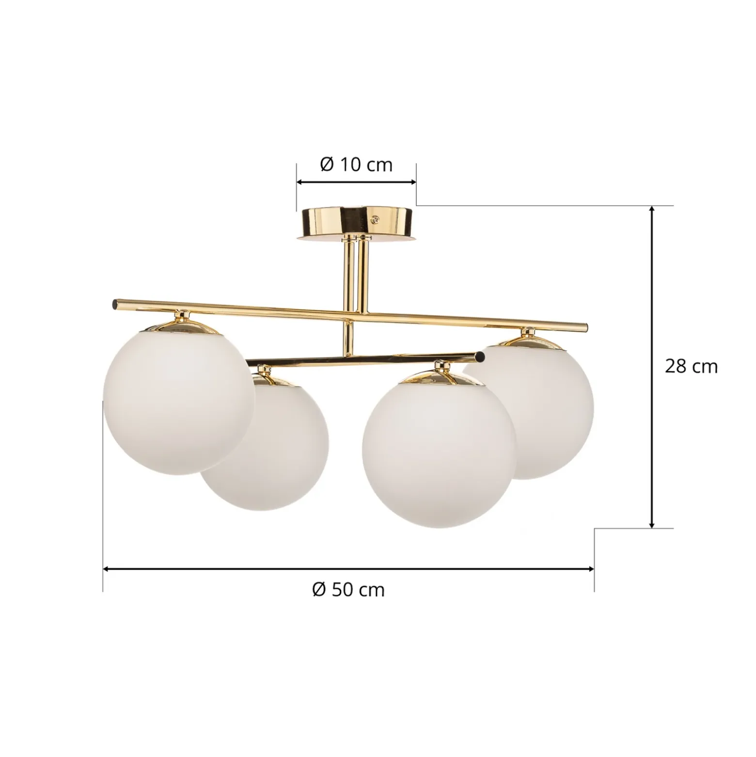 Plafón Aurora, dorado, Ø 50 cm, 4 luces, cristal, E14