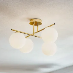 Plafón Aurora, dorado, Ø 50 cm, 4 luces, cristal, E14