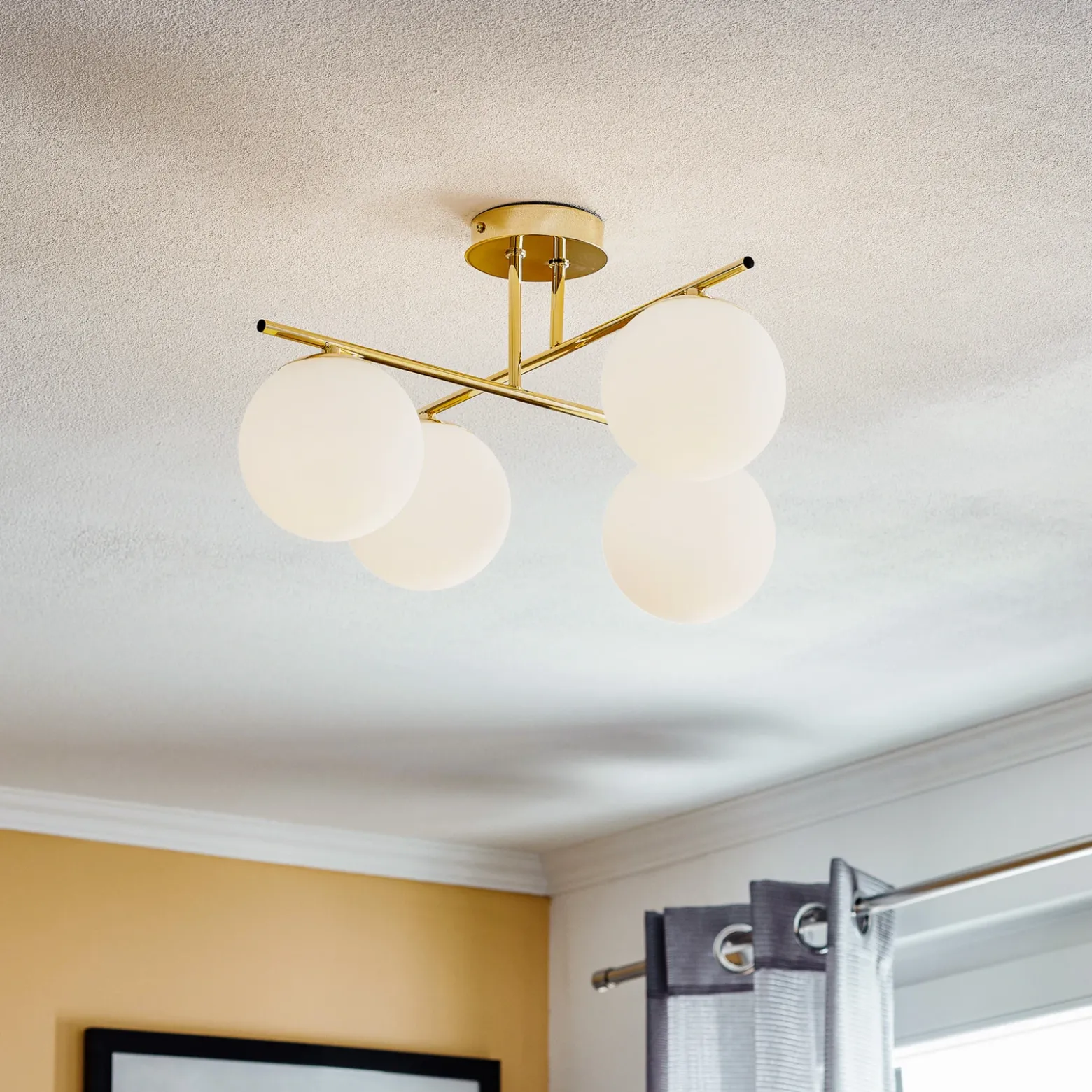 Plafón Aurora, dorado, Ø 50 cm, 4 luces, cristal, E14