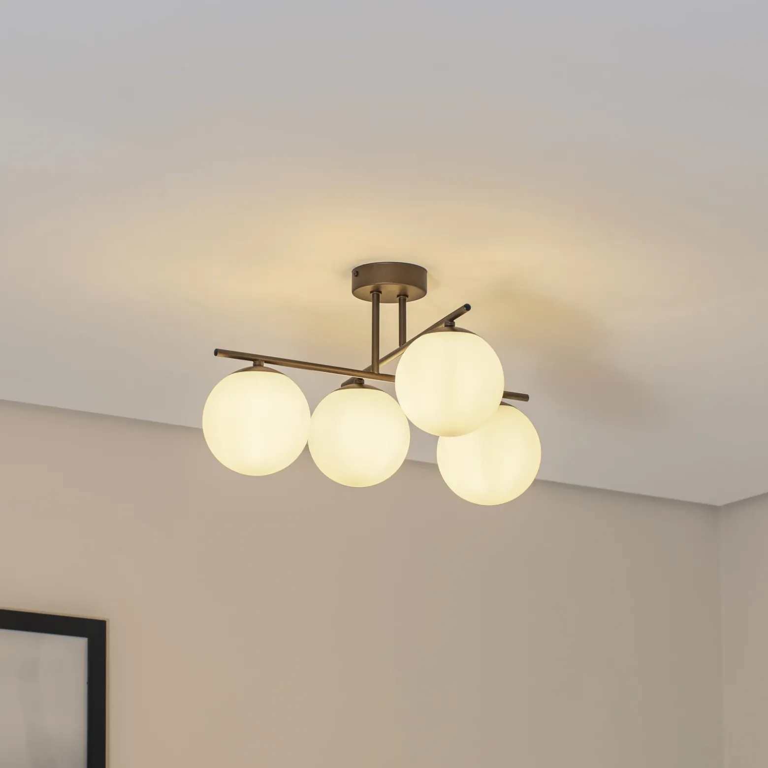 Plafón Aurora, marrón, Ø 50 cm, 4 luces, cristal, E14