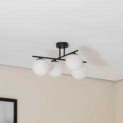 Plafón Aurora, negro, Ø 50 cm, 4 luces, cristal, E14