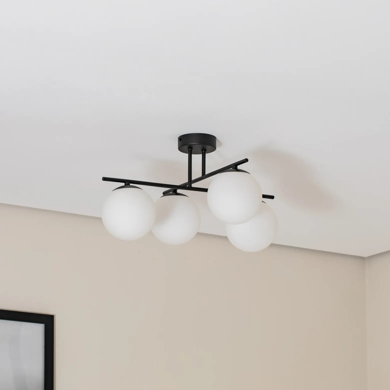 Plafón Aurora, negro, Ø 50 cm, 4 luces, cristal, E14