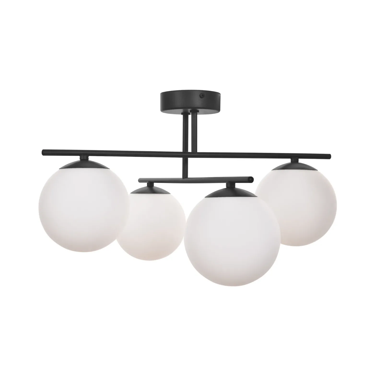 Plafón Aurora, negro, Ø 50 cm, 4 luces, cristal, E14
