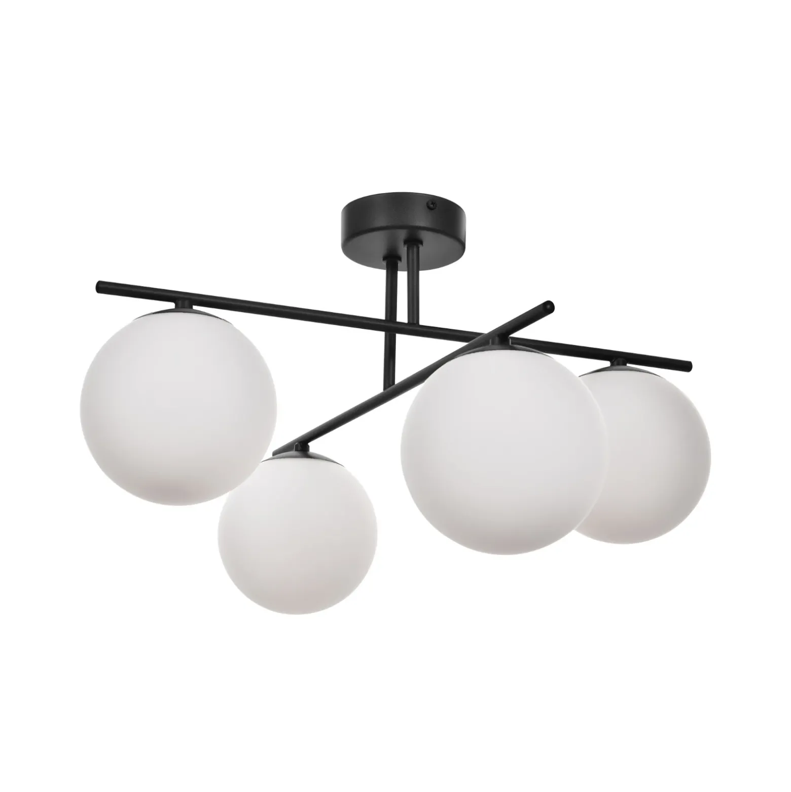 Plafón Aurora, negro, Ø 50 cm, 4 luces, cristal, E14
