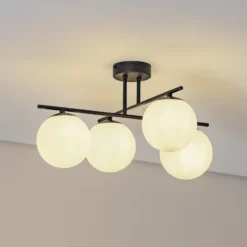 Plafón Aurora, negro, Ø 50 cm, 4 luces, cristal, E14