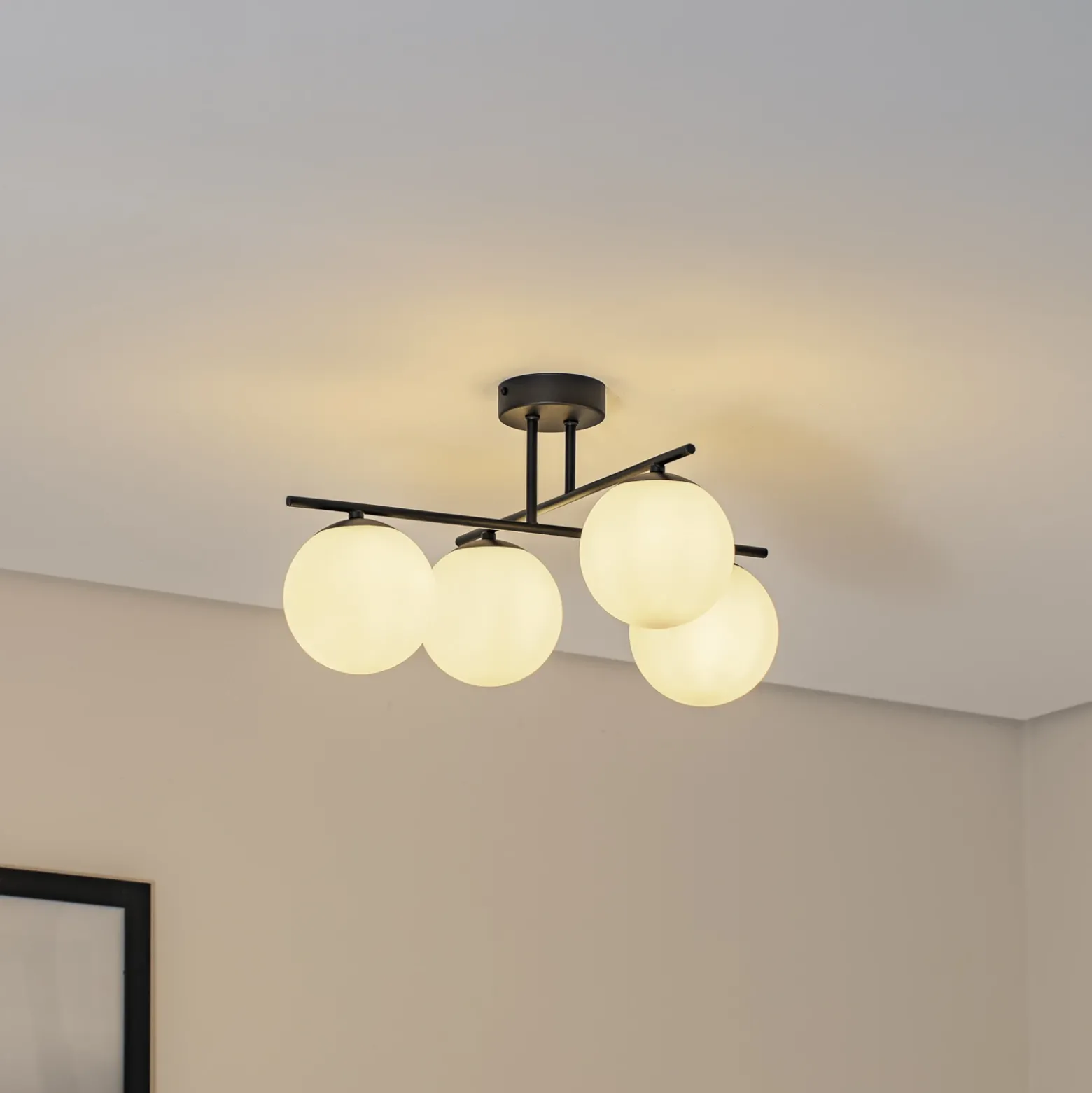 Plafón Aurora, negro, Ø 50 cm, 4 luces, cristal, E14