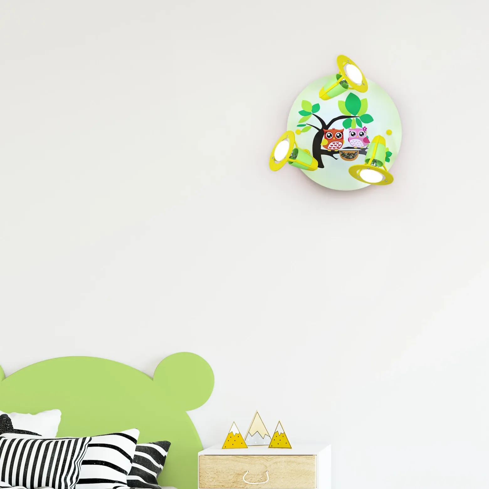 Plafón Búho, infantil, verde-amarillo