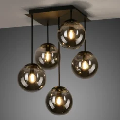 Plafón Big Widow, globos de cristal, 5 luces