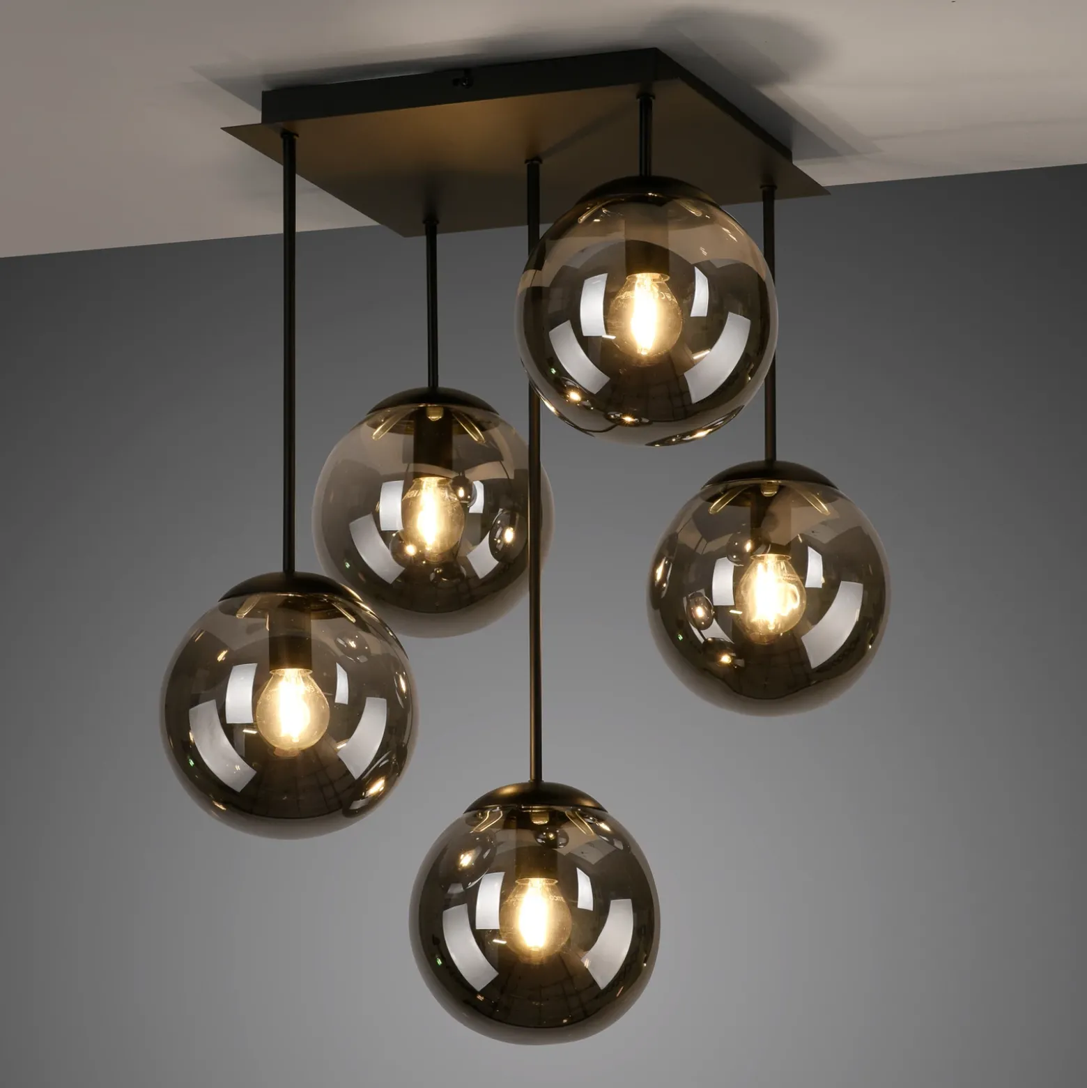 Plafón Big Widow, globos de cristal, 5 luces