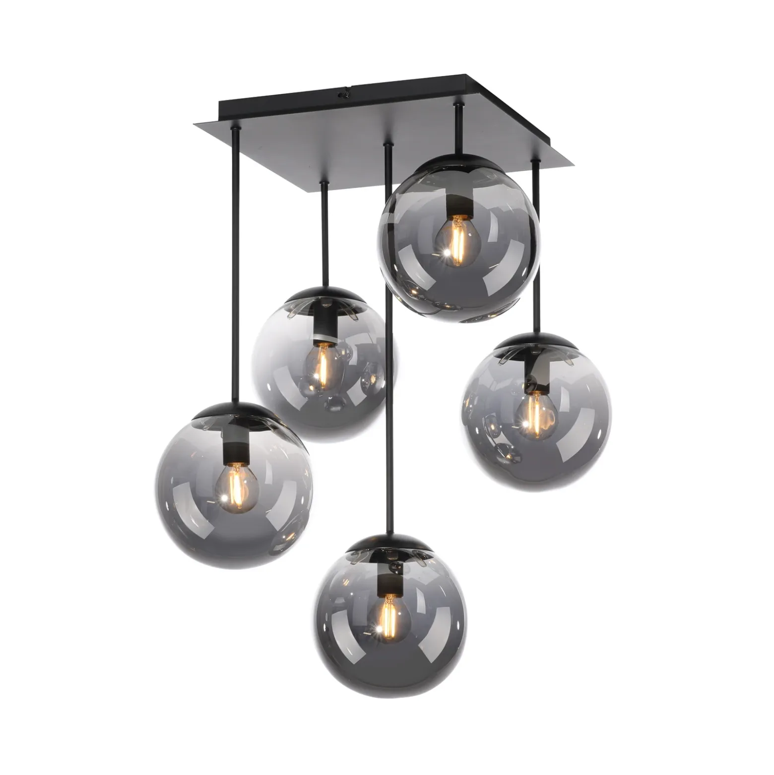 Plafón Big Widow, globos de cristal, 5 luces