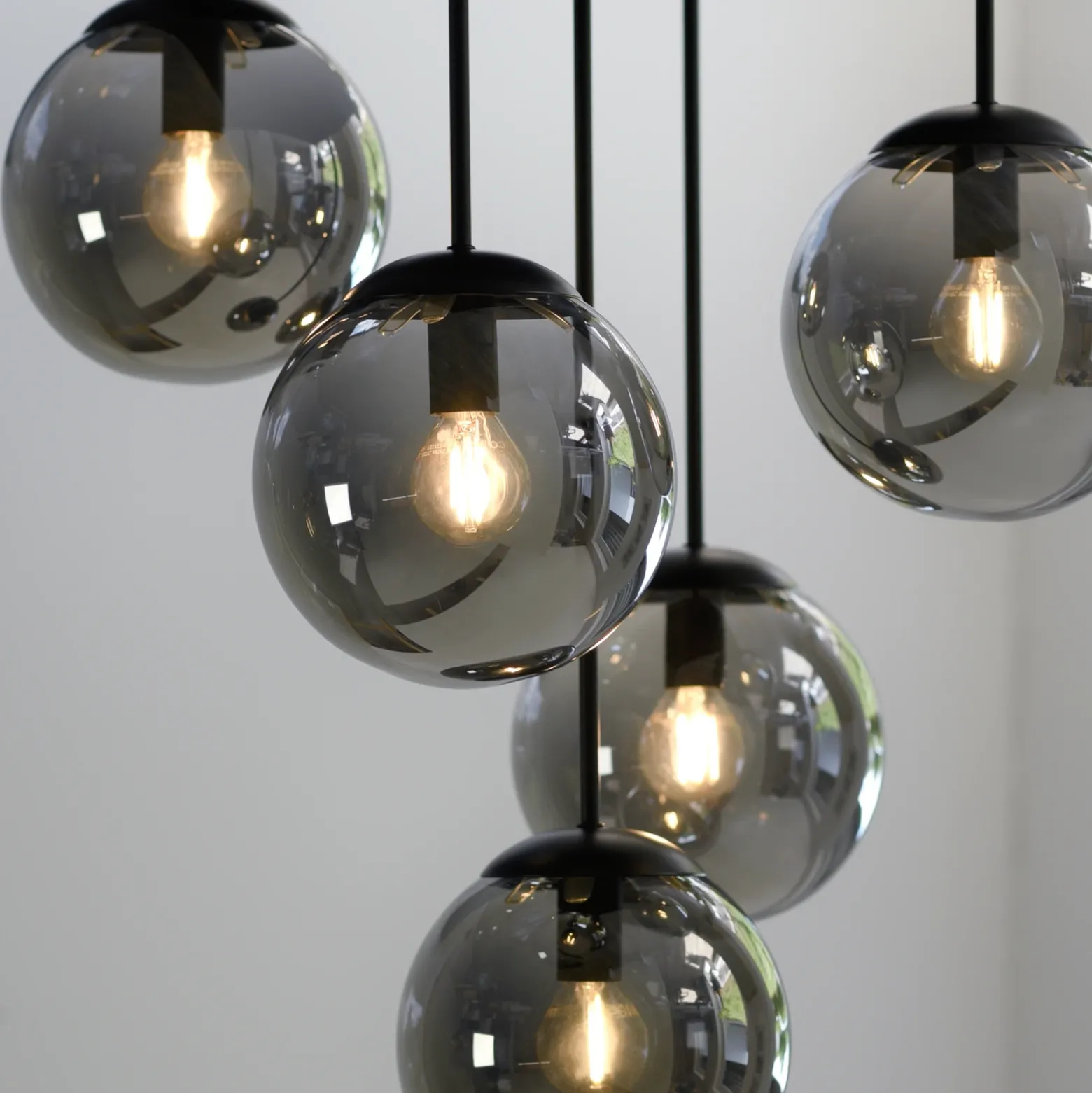 Plafón Big Widow, globos de cristal, 5 luces