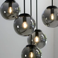 Plafón Big Widow, globos de cristal, 5 luces