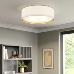 Plafón Bilbao, blanco/oro, Ø 60 cm